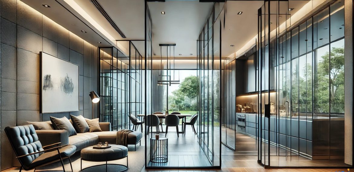 دکوراسیون خانه مدرن با پارتیشنهای شیشهای و طراحی بهینه فضا